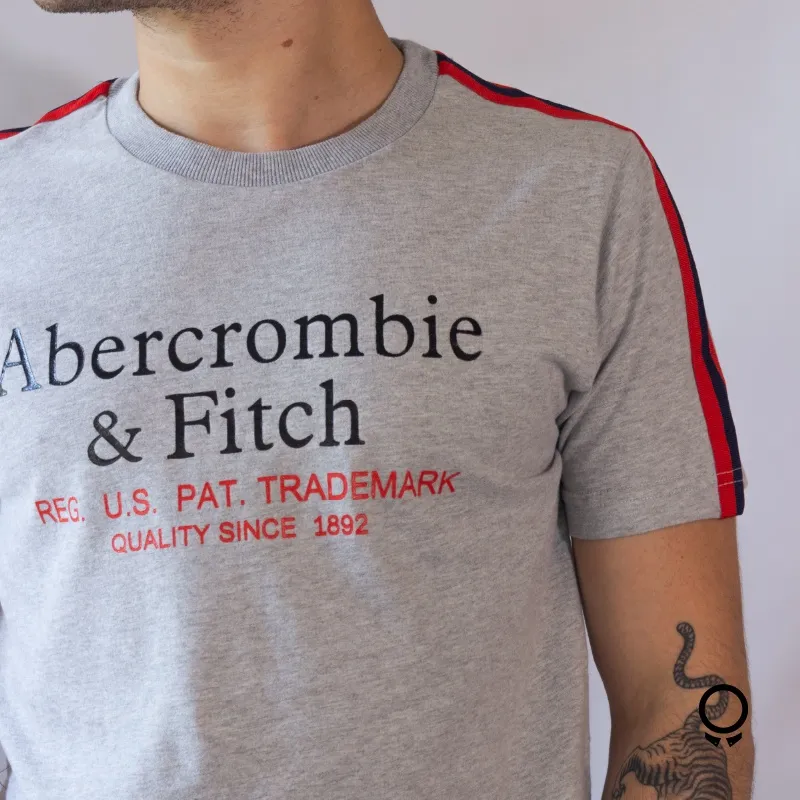 REMERA ABERCROMBIE CUELLO REDONDO GRIS ESTAMPA DETALLE EN EL HOMBRE