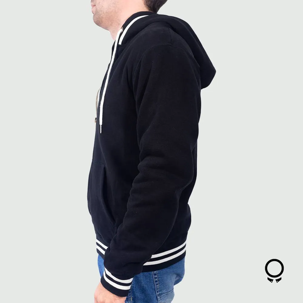 CAMPERA ABERCROMBIE CON CAPUCHA NEGRA CON RAYAS BLANCAS