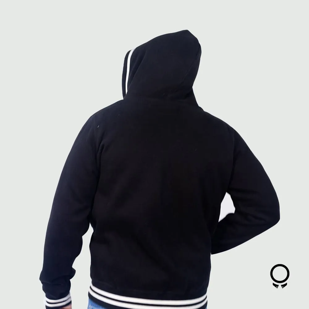 CAMPERA ABERCROMBIE CON CAPUCHA NEGRA CON RAYAS BLANCAS