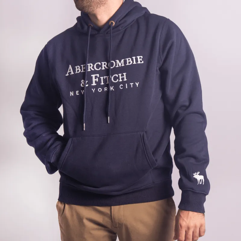 HOODIE ABERCROMBIE AZUL ESTAMPA BLANCA