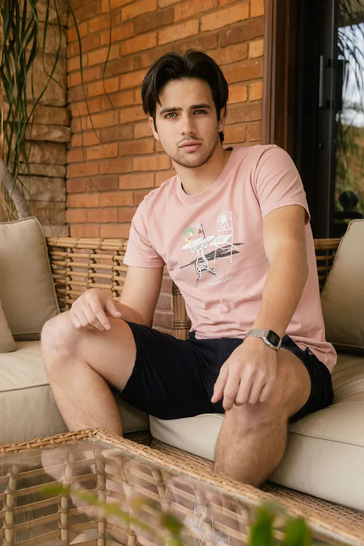 REMERA ABERCROMBIE REGULAR FIT LANDSCAPE ROSADA