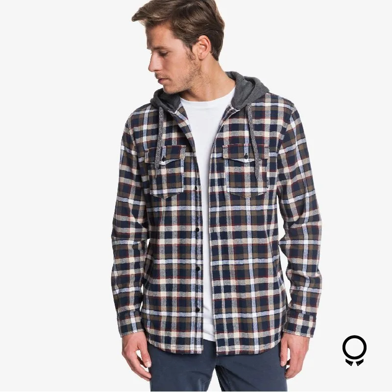 CAMISA QUIKSILVER CON CAPUCHA A CUADROS MARRON