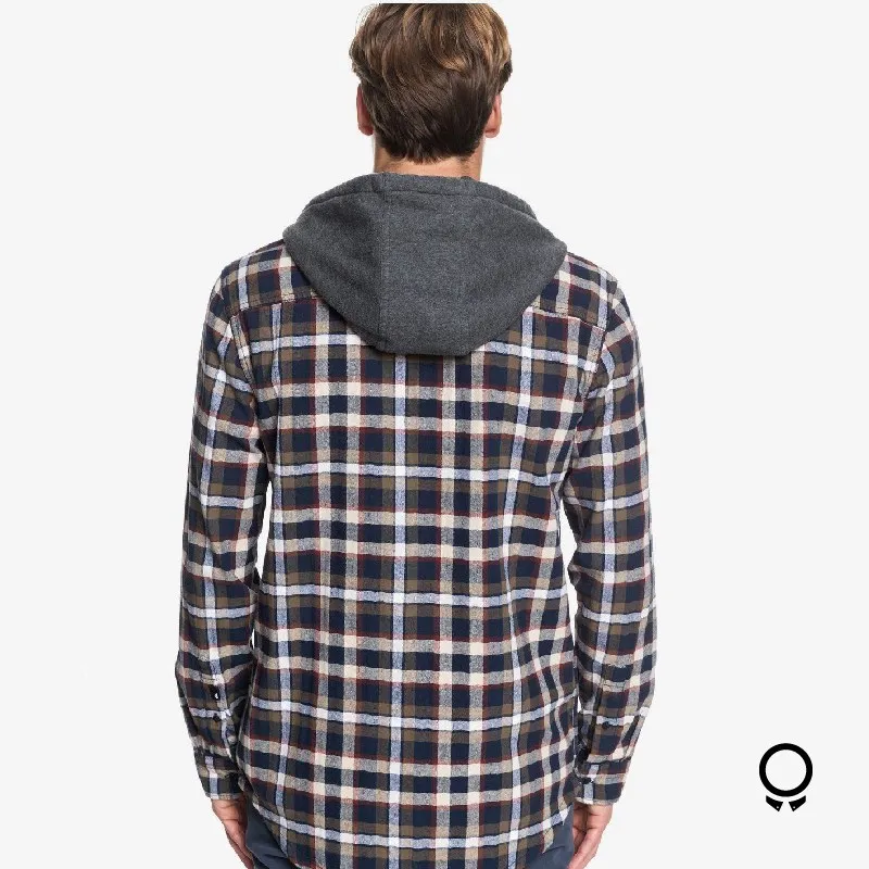 CAMISA QUIKSILVER CON CAPUCHA A CUADROS MARRON