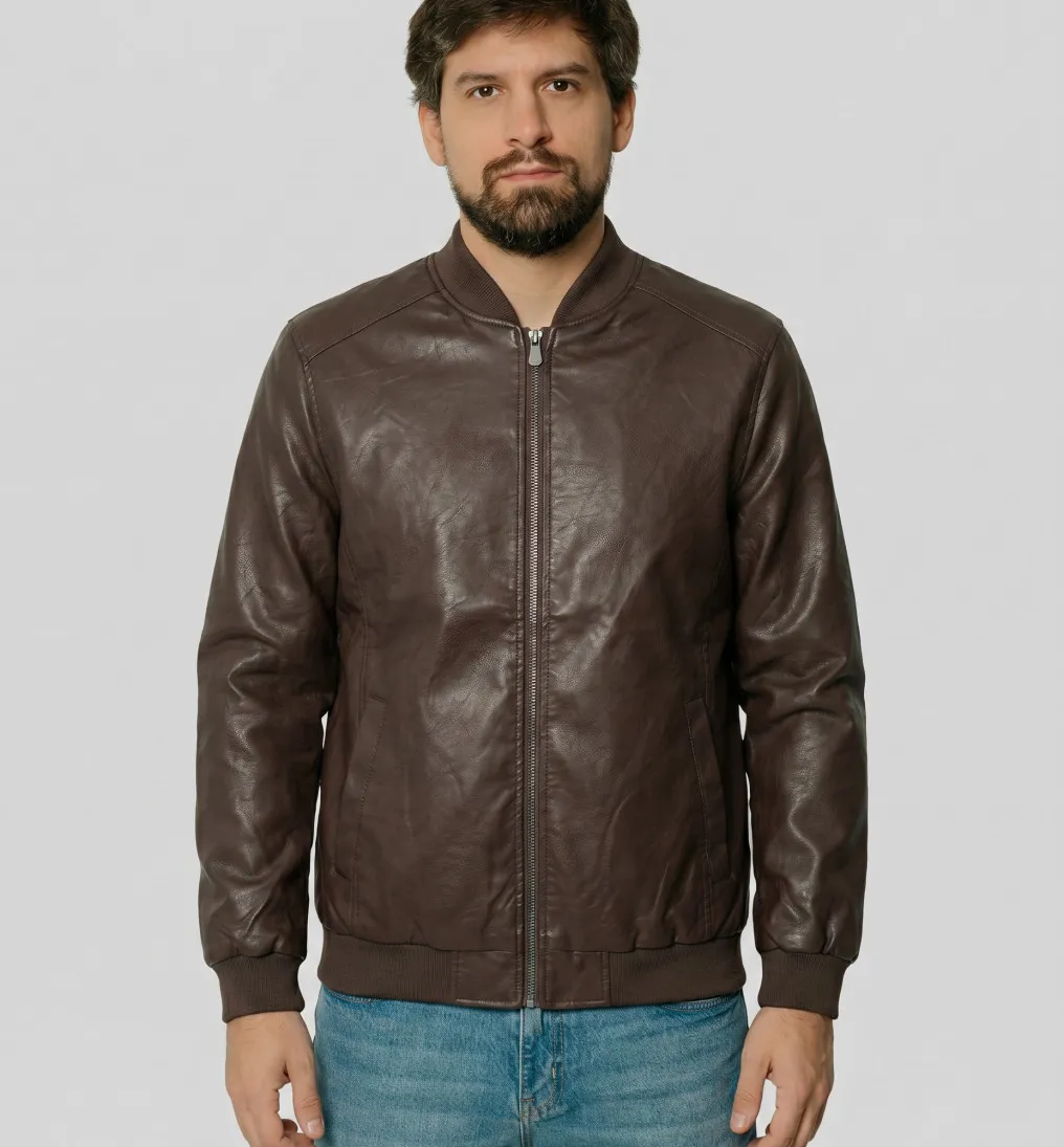 BOMBERJACKET LIBERATO ECO CUERO MARRON