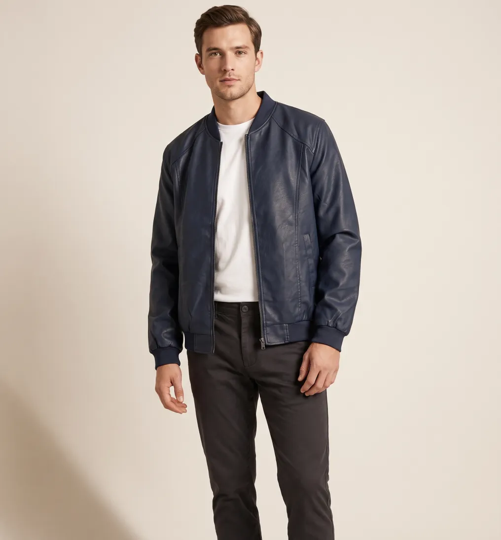 BOMBERJACKET LIBERATO ECO CUERO NEGRO