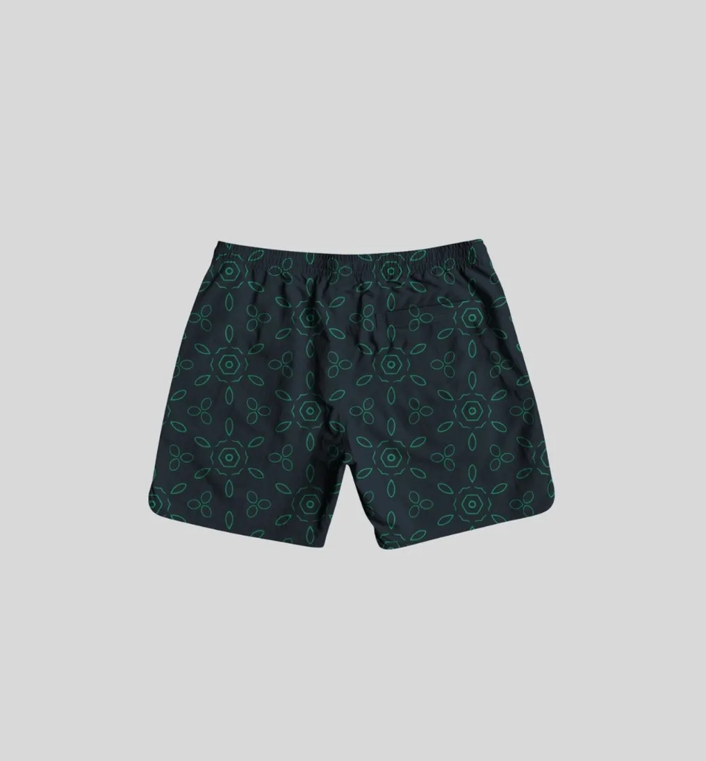 SHORT DE BAÑO LIBERATO NEGRO HOJAS GEOMETRICAS