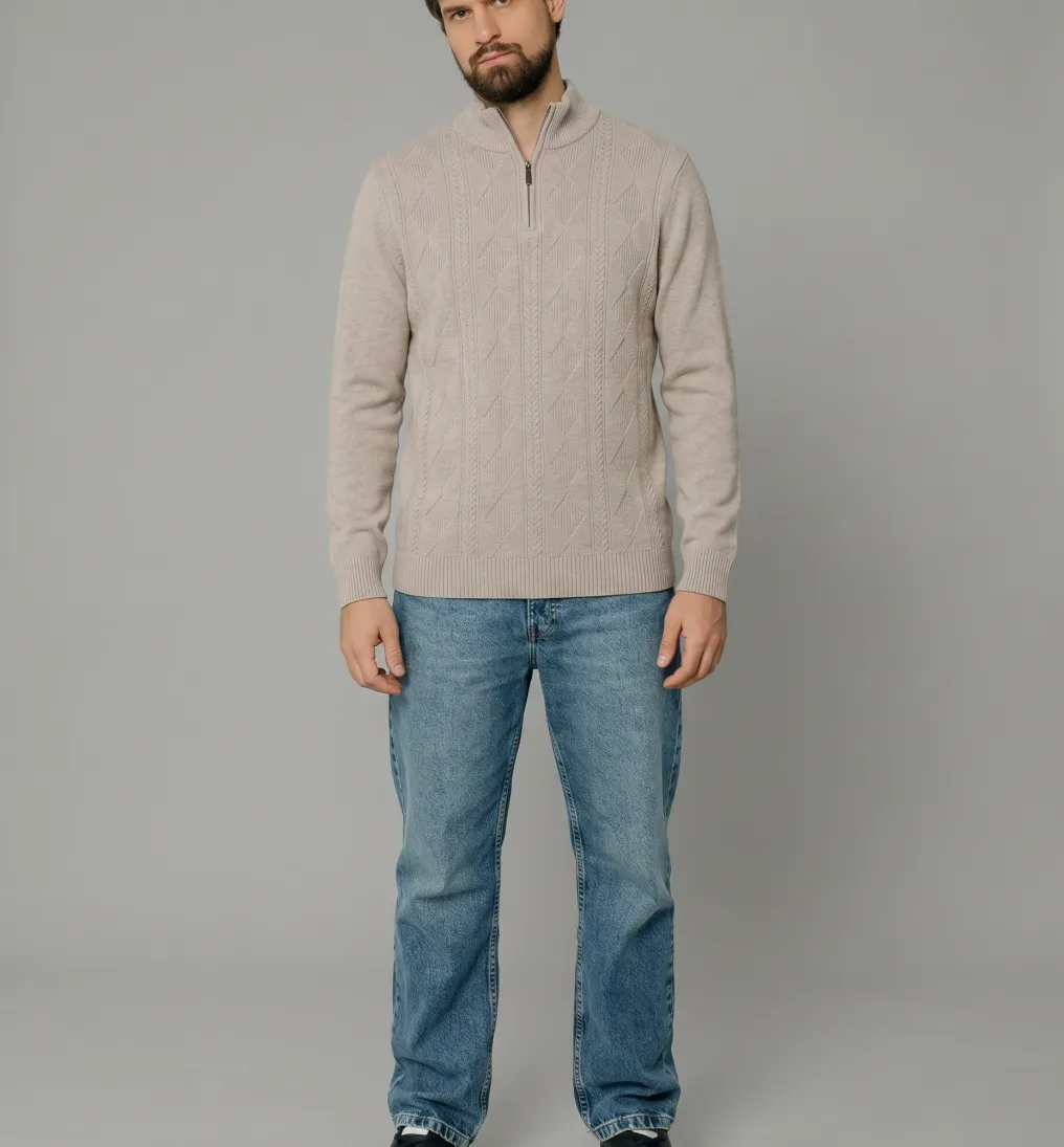 SWEATER LIBERATO MEDIO CIERRE BEIGE OSCURO