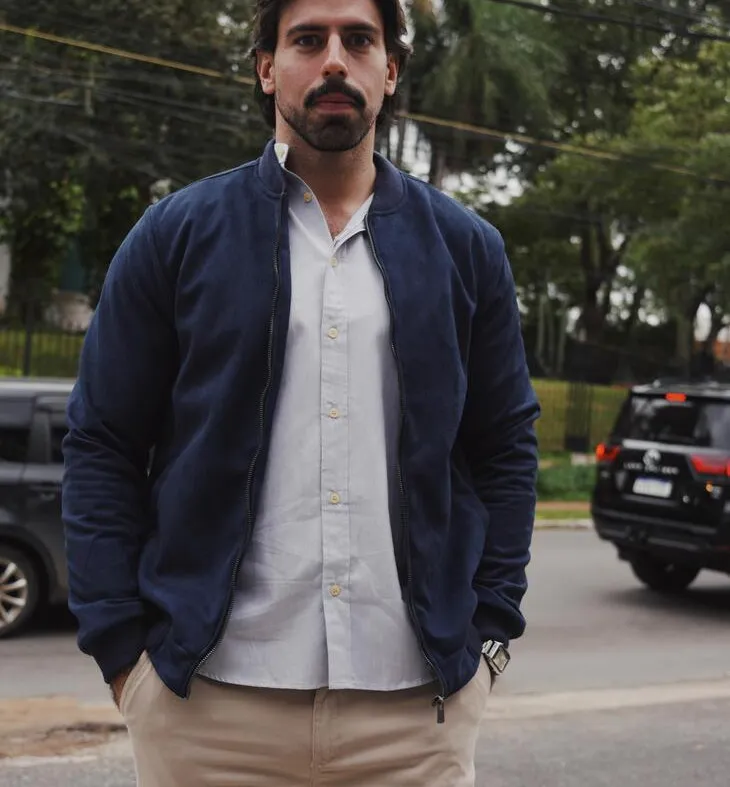 BOMBER JACKET LIBERATO BASICS GAMUZA AZUL MARINO