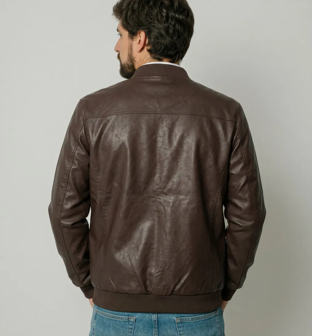 BOMBERJACKET LIBERATO ECO CUERO MARRON