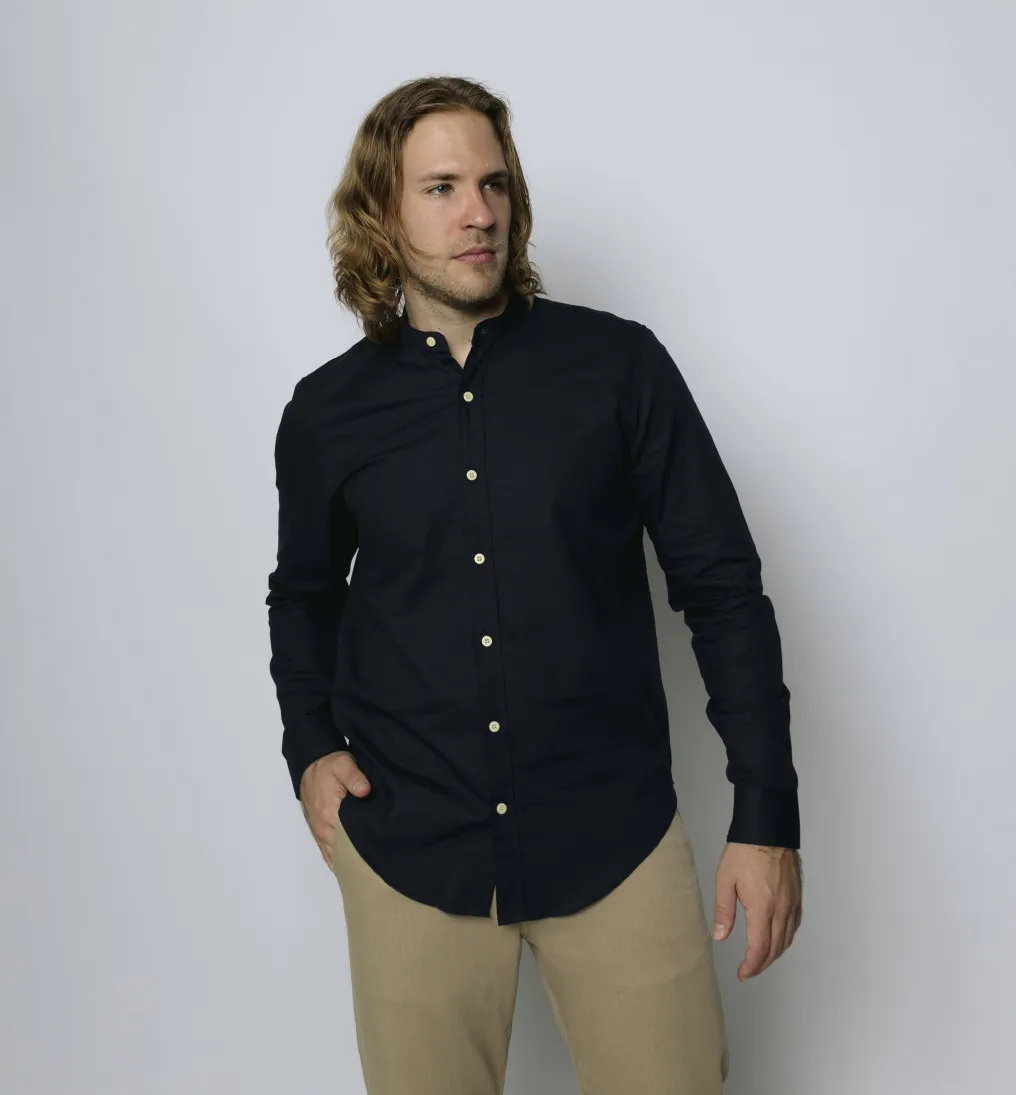 CAMISA LIBERATO BASICS CUELLO MAO MANGAS LARGAS AZUL MARINO