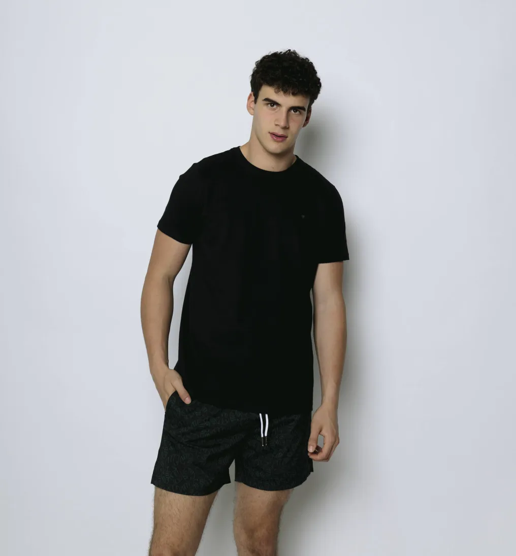 SHORT DE BAÑO LIBERATO NEGRO HOJAS VERDES