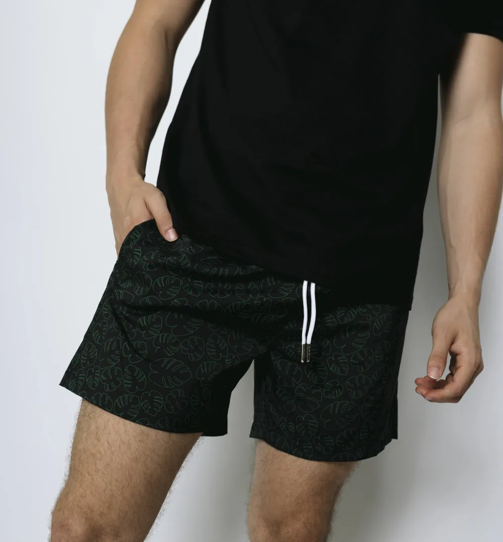 SHORT DE BAÑO LIBERATO NEGRO HOJAS VERDES