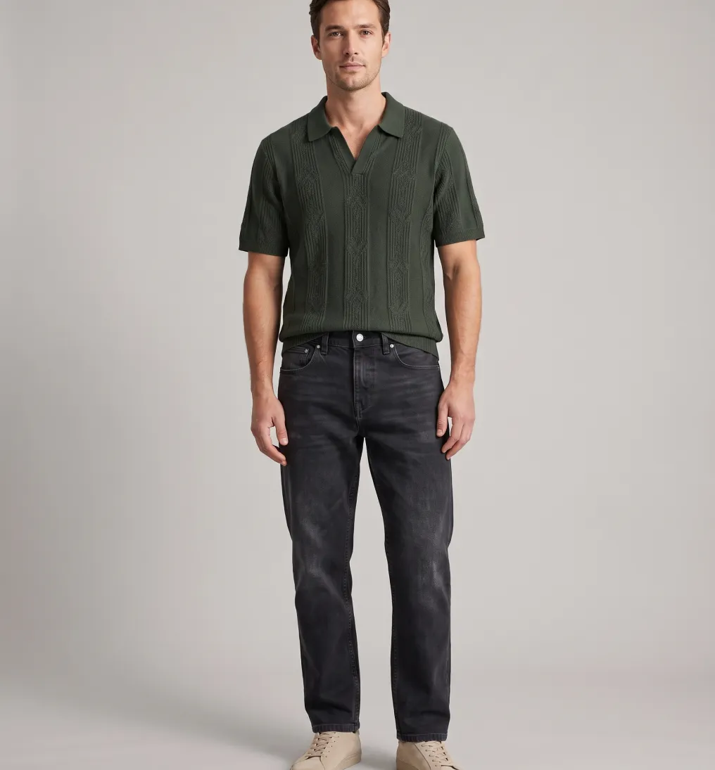 REMERA ABERCROMBIE JOHNNY COLLAR VERDE MUSGO