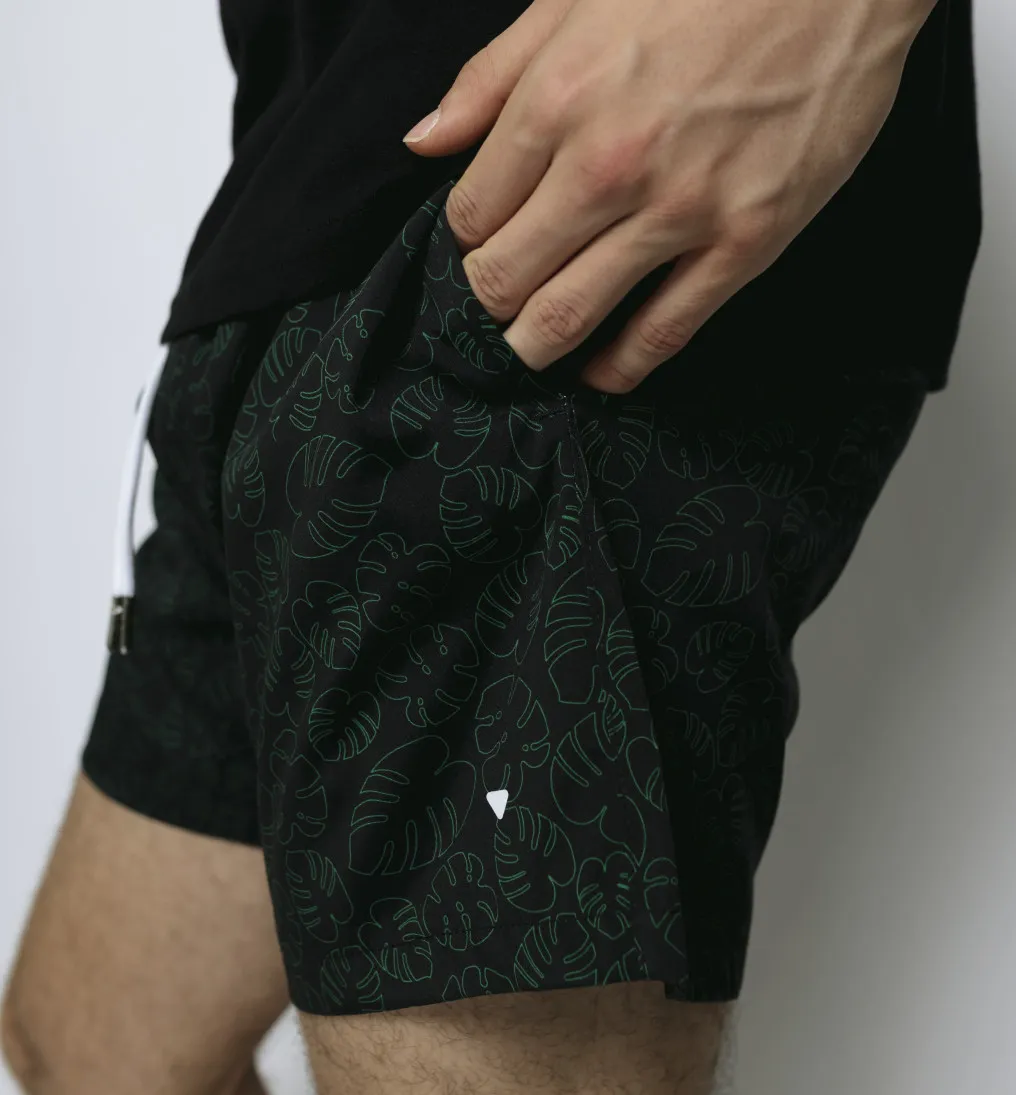 SHORT DE BAÑO LIBERATO NEGRO HOJAS VERDES