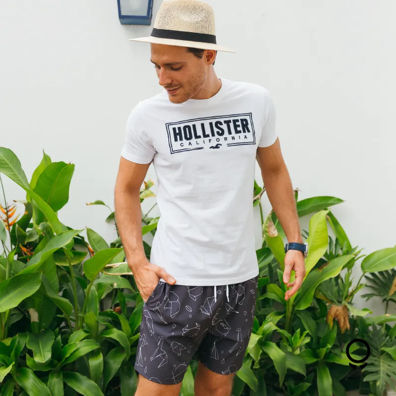 REMERA HOLLISTER CUELLO REDONDO ESTAMPA NEGRA