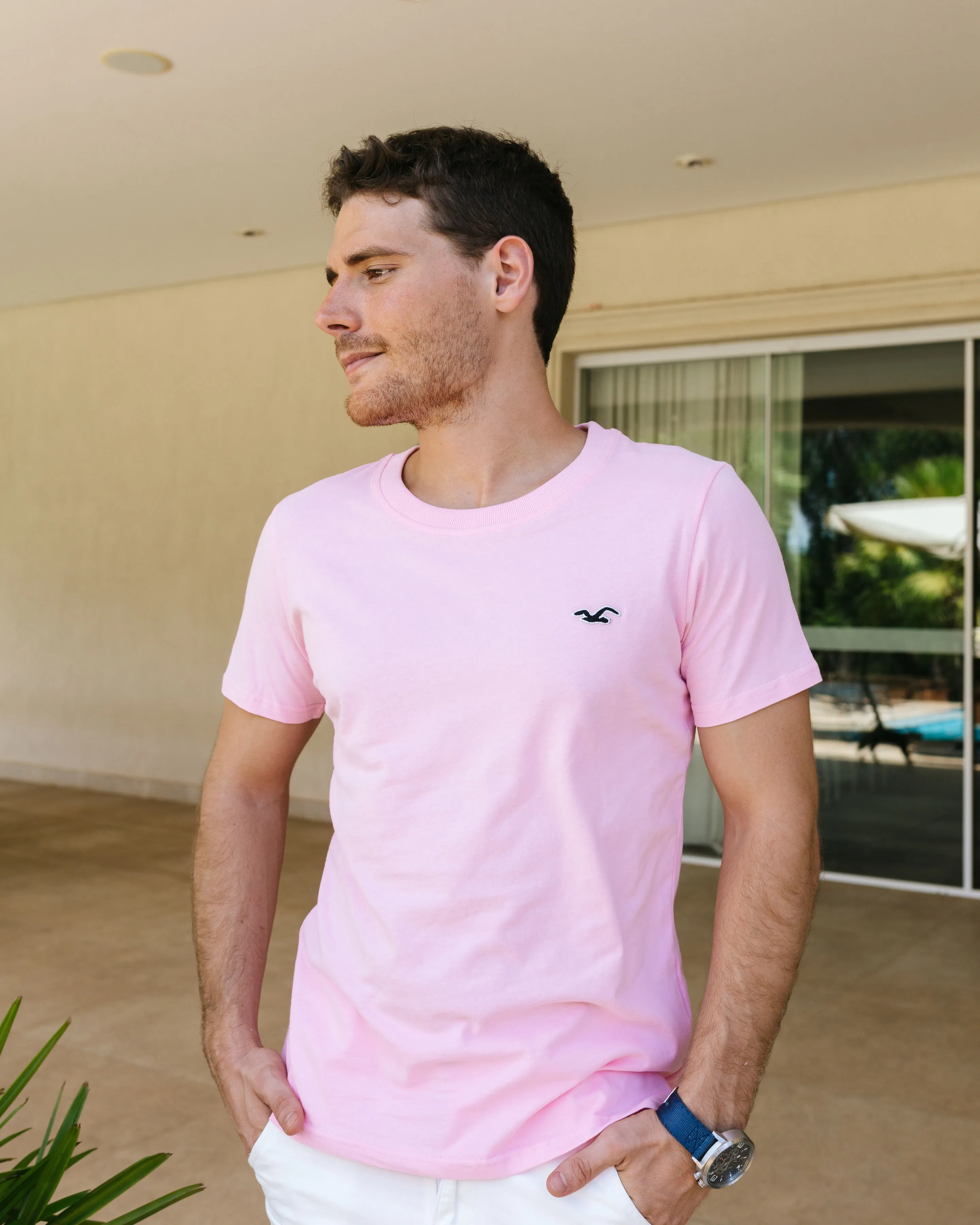 REMERA HOLLISTER REDONDO ROSADA