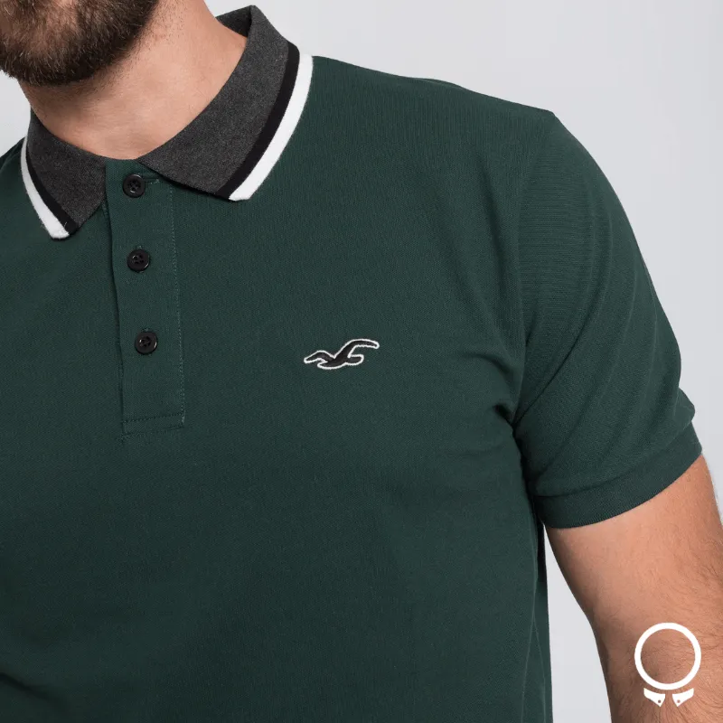 REMERA HOLLISTER POLO VERDE DETALLE CUELLO