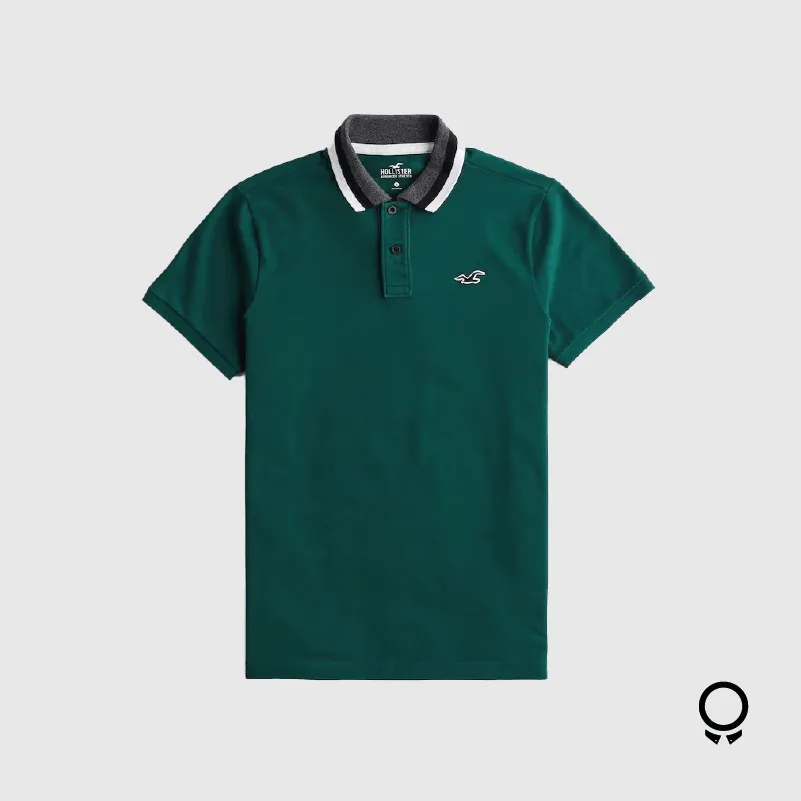 REMERA HOLLISTER POLO VERDE DETALLE CUELLO