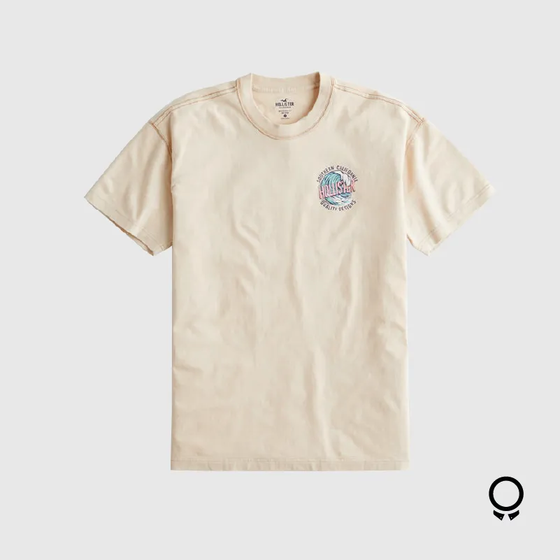 REMERA HOLLISTER BEIGE ESTAMPA REDONDA
