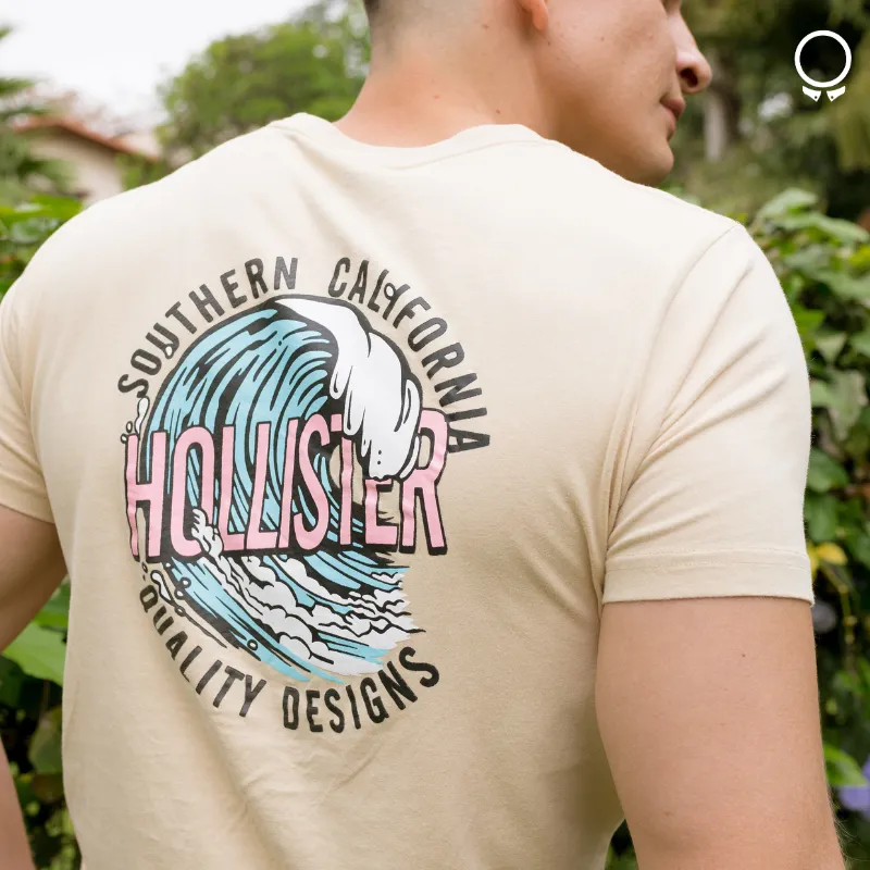 REMERA HOLLISTER BEIGE ESTAMPA REDONDA