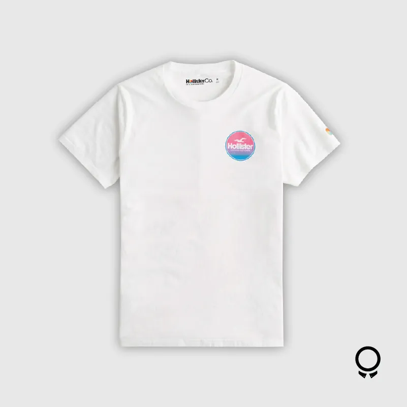 REMERA HOLLISTER BLANCA ESTAMPA REDONDA