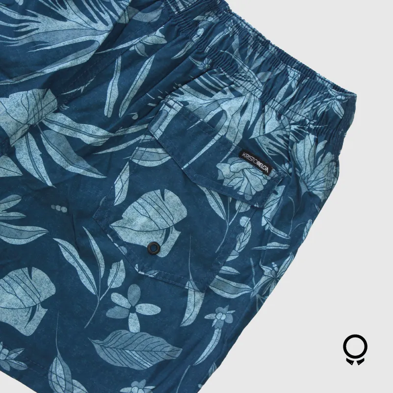 SHORT DE BAÑO KRISTOBELGA AZUL CON HOJAS