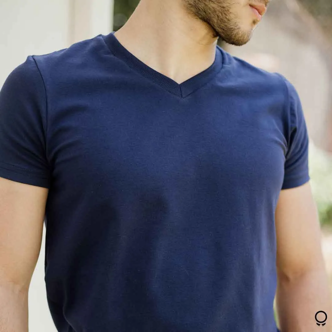 REMERA LIBERATO BASICS CUELLO V AZUL