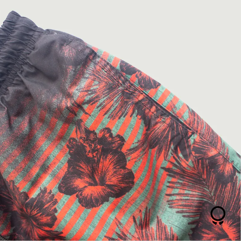 SHORT DE BAÑO ESTAMPADO FLORES NARANJA