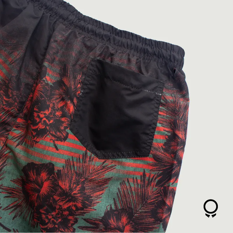 SHORT DE BAÑO ESTAMPADO FLORES NARANJA