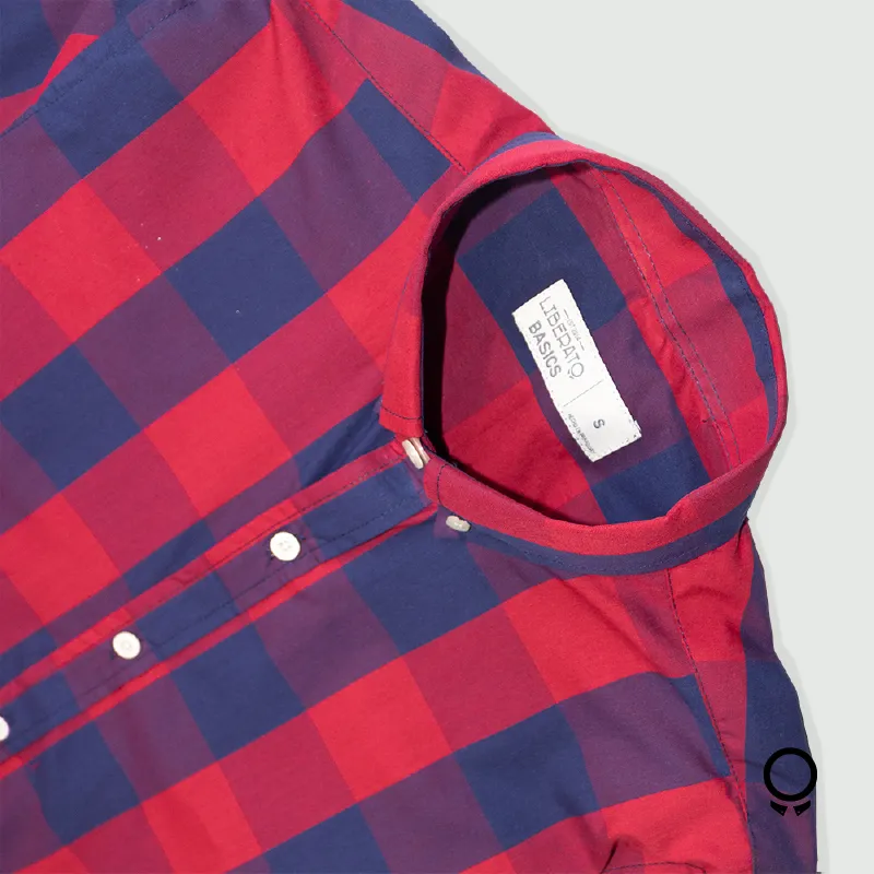 CAMISA LIBERATO BASICS MANGAS LARGAS CUADROS ROJO Y AZUL MARINO