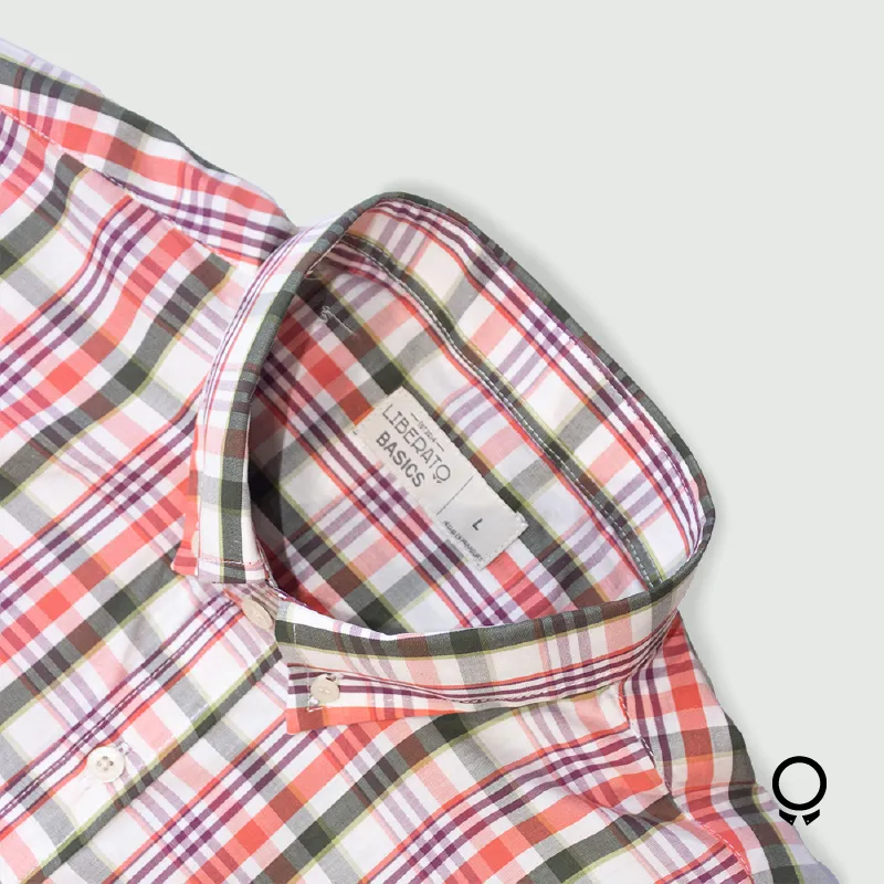 CAMISA LIBERATO BASICS MANGAS LARGAS CUADROS CORAL Y BLANCO