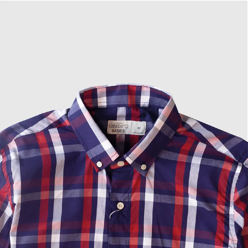 CAMISA LIBERATO BASICS MANGAS LARGAS CUADROS GRANDES AZUL Y BLANCO