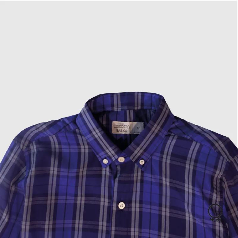 CAMISA LIBERATO BASICS MANGAS LARGAS CUADROS GRANDES AZUL FRANCIA Y AZUL MARINO