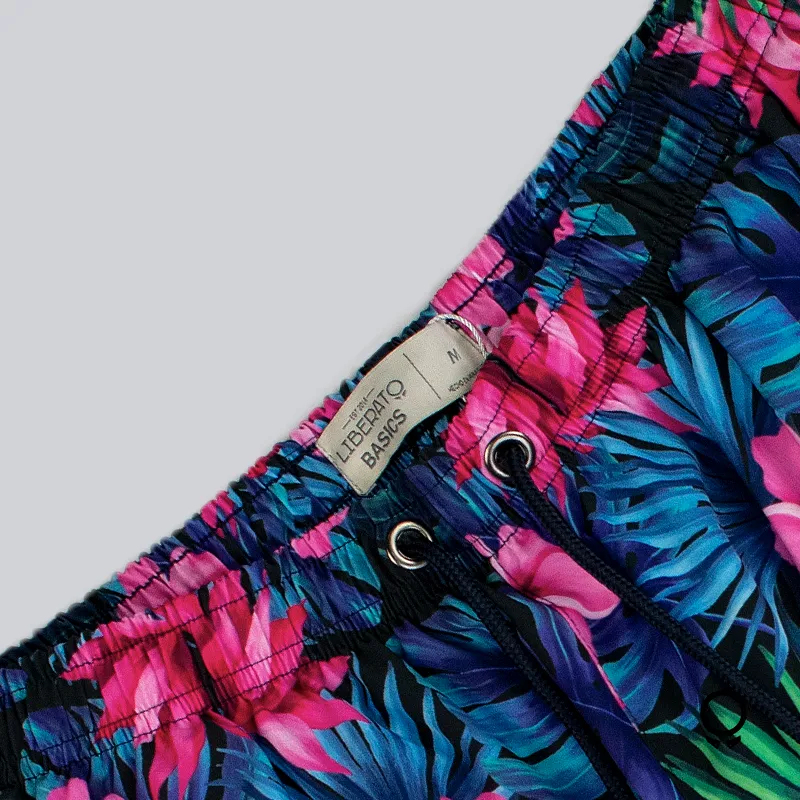 SHORT DE BAÑO LIBERATO BASICS AZUL CON FLORES