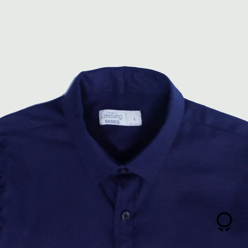 CAMISA LIBERATO BASICS LINO M/C  AZUL MARINO