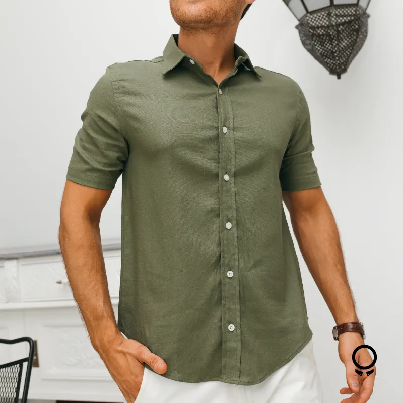 CAMISA LIBERATO BASICS LINO M/C  VERDE