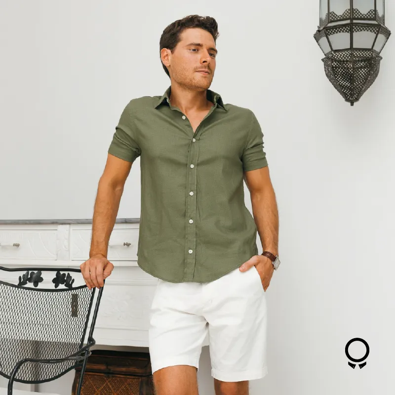 CAMISA LIBERATO BASICS LINO M/C  VERDE