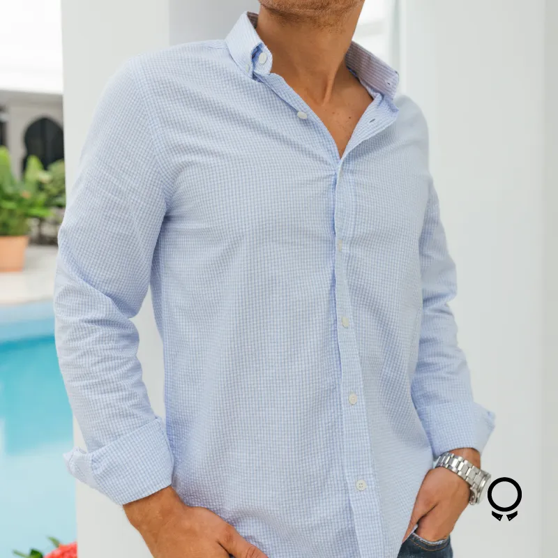 CAMISA LIBERATO BASICS M/L CUADRITOS CELESTE