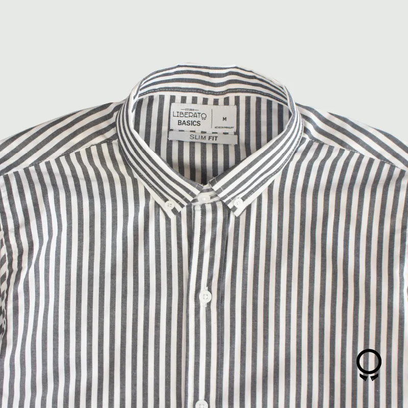 CAMISA LIBERATO BASICS M/L RAYADA GRIS CON BLANCO