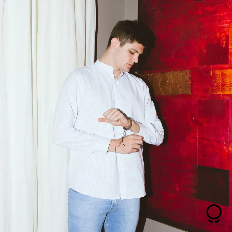 CAMISA LIBERATO BASICS CUELLO MAO CELESTE RAYADO