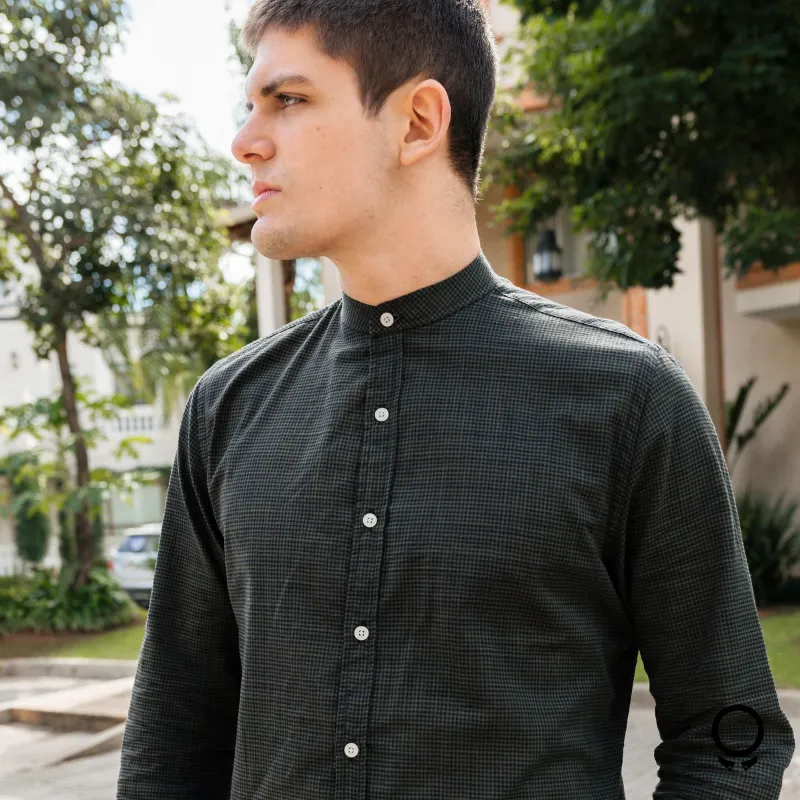 CAMISA LIBERATO BASICS CUELLO MAO MANGAS LARGA VERDE MUSGO