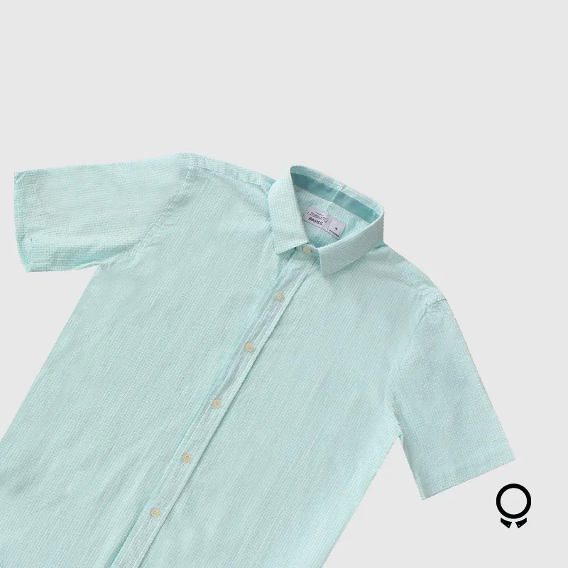 CAMISA LIBERATO BASICS MANGAS CORTAS CUADRITOS VERDE AGUA