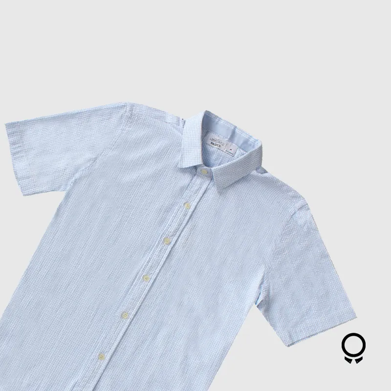 CAMISA LIBERATO BASICS MANGAS CORTAS CELESTE CUADRITOS