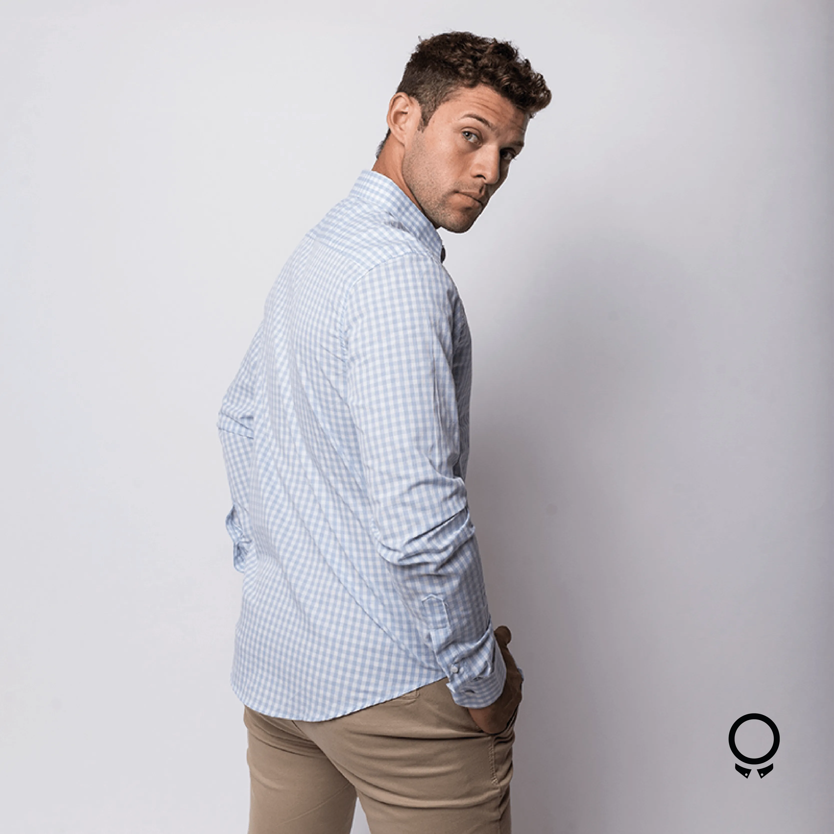 CAMISA LIBERATO BASICS  MANGAS LARGAS CUADROS CELESTE