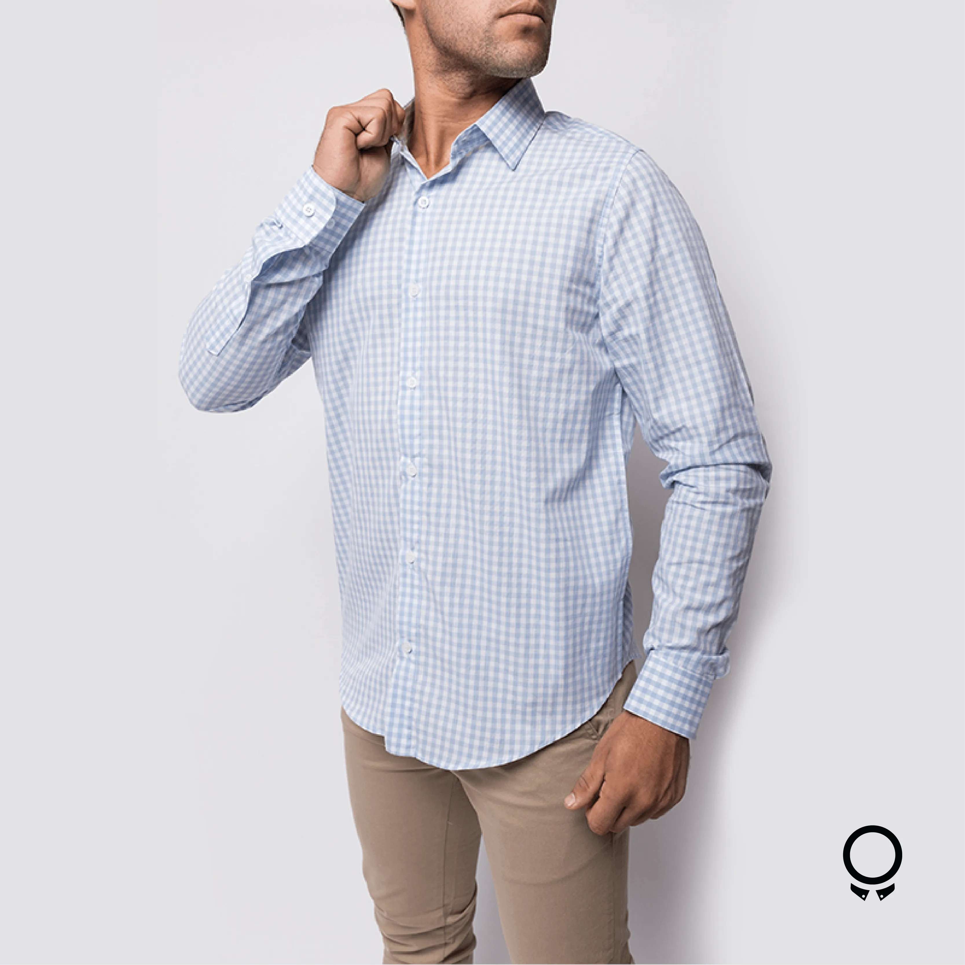 CAMISA LIBERATO BASICS  MANGAS LARGAS CUADROS CELESTE