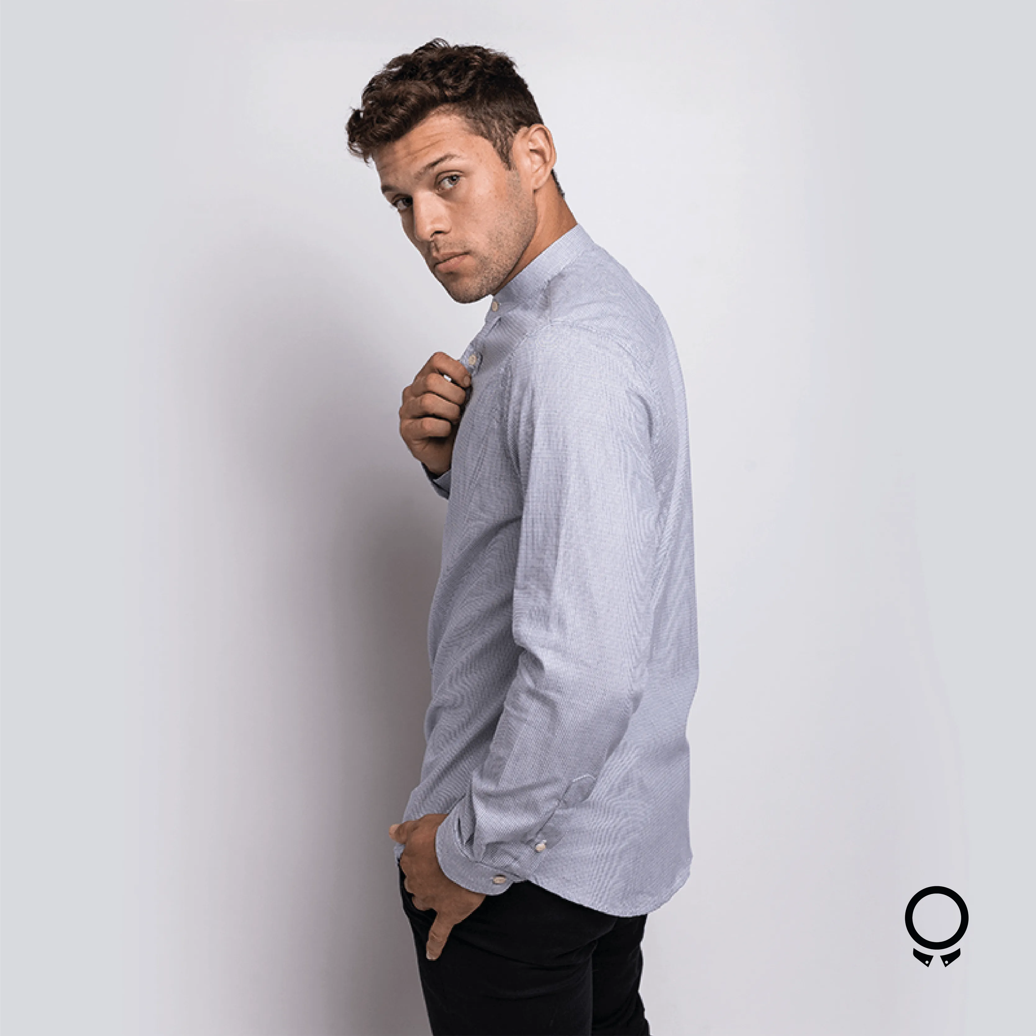 CAMISA LIBERATO BASICS MAO CELESTE RAYADO