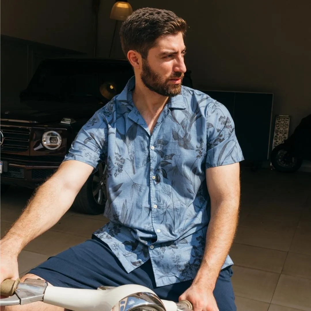 CAMISA LIBERATO BASICS PLAYERA AZUL HOJAS