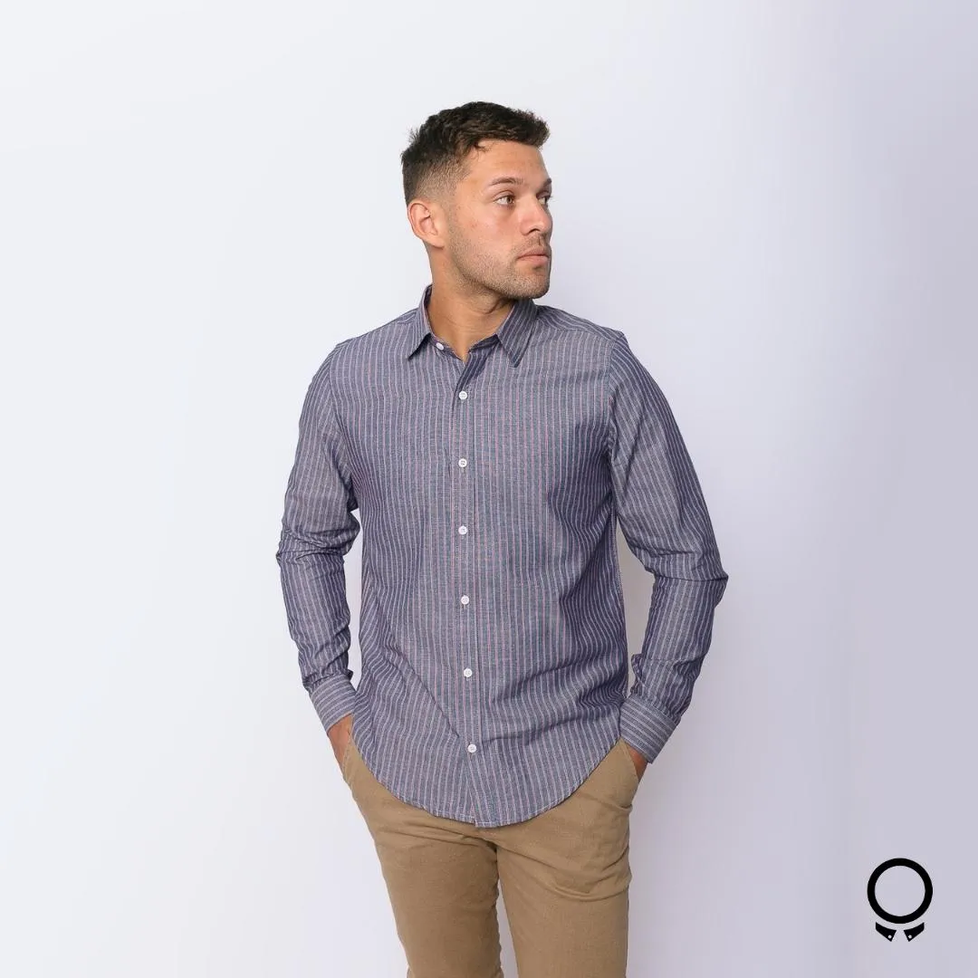 CAMISA LIBERATO BASICS MANGAS LARGAS AZUL MARINO RAYAS ROJAS