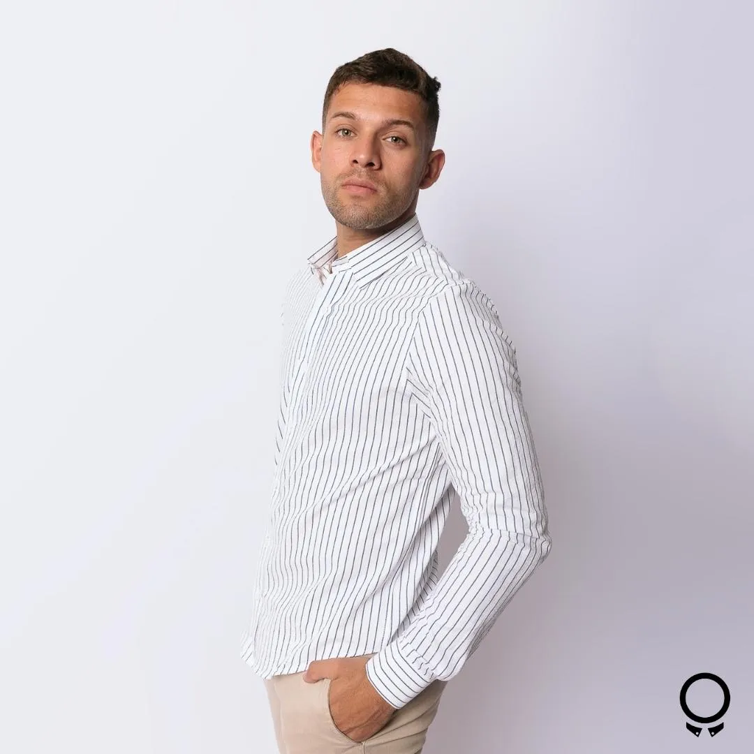 CAMISA LIBERATO BASICS MANGAS LARGAS BLANCA RAYAS AZULES