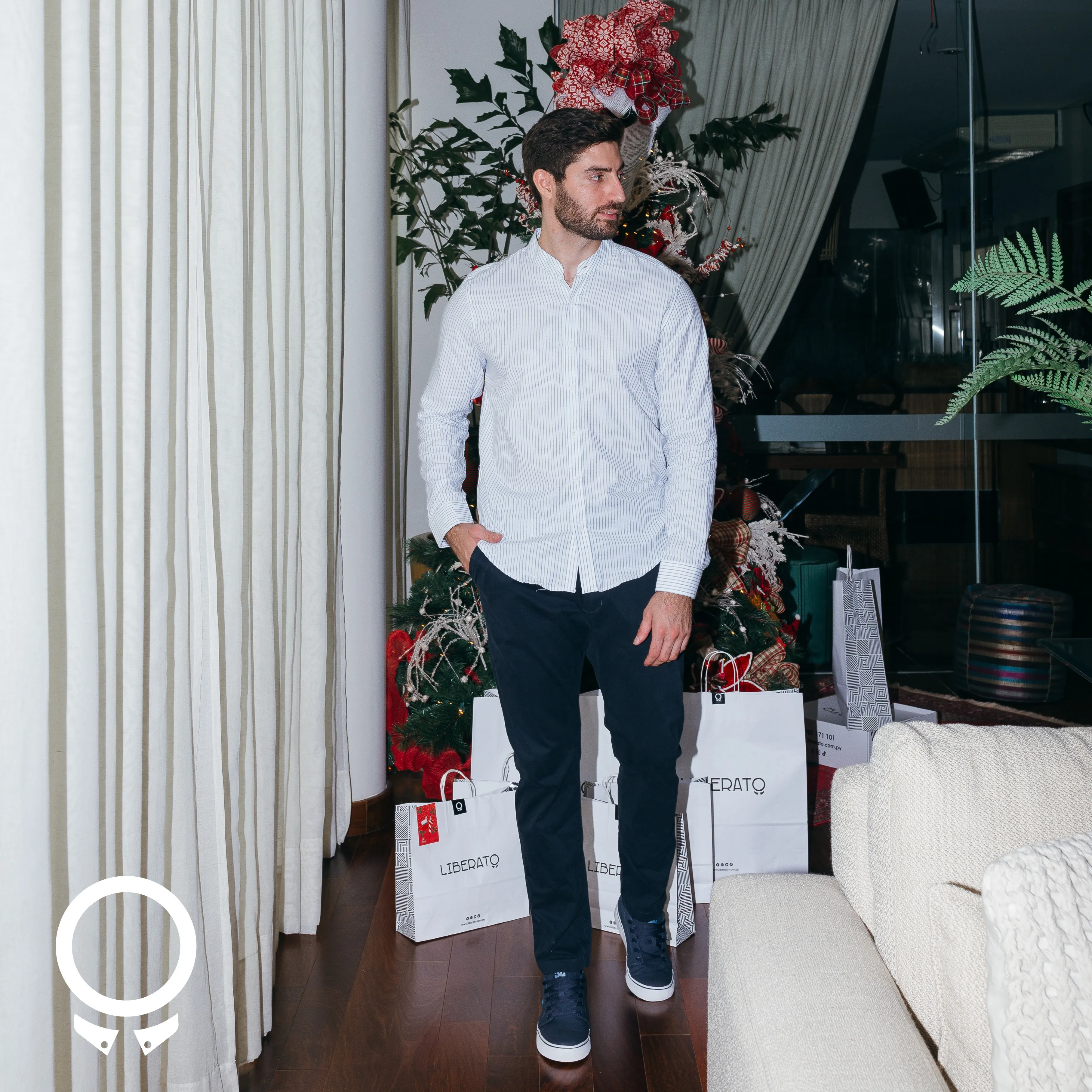 CAMISA LIBERATO BASICS MAO BLANCA RAYAS GRIS